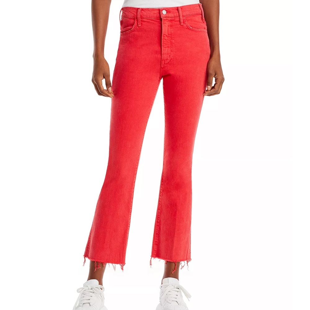 NWOT MOTHER The Hustler High Rise Frayed Flare Leg Ankle Jeans SZ 28